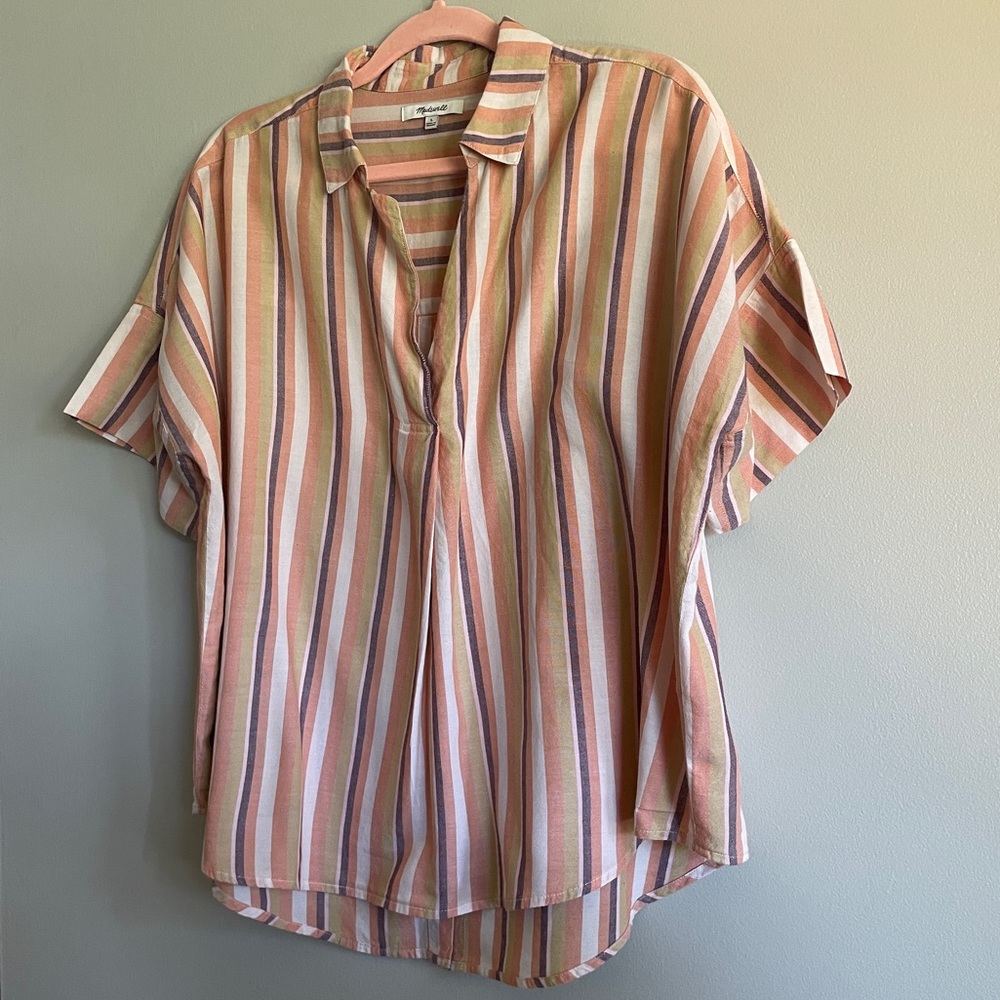 Madewell Courier Button-back Shirt in Rainbow Stripe Size L